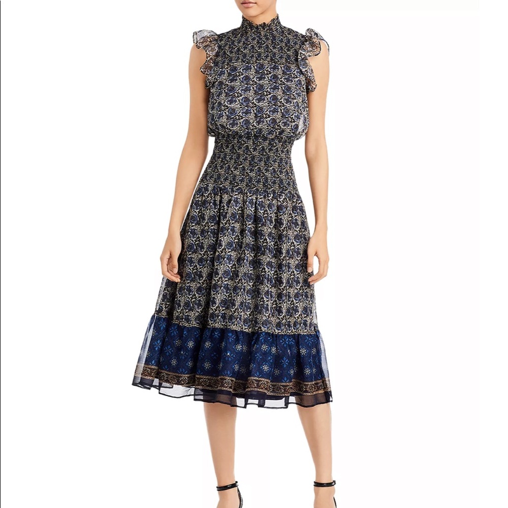 Aqua cap sleeve midi dress - blue multi